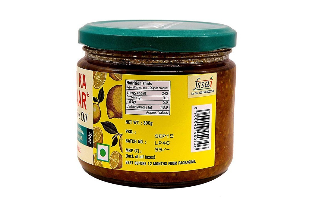 Organica Nimbu Ka Achaar in Olive Oil, Lime Pickle   Glass Jar  300 grams